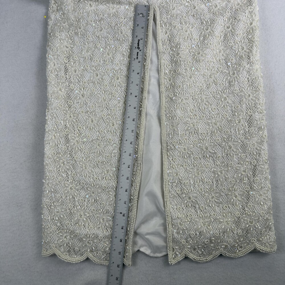 Vintage 80s LAURENCE KAZAR Hand Beaded Lace Maxi Sheath Gown White Size S Bridal - Picture 13 of 16